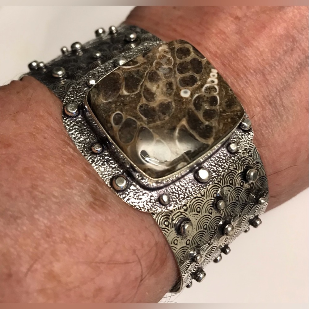Turritella Stamped Solid 925 Sterling Silver Cuff Bracelet